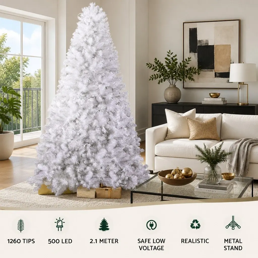 Christmas Tree White 2.1m LED Lights 1260 Tips Holiday Decor