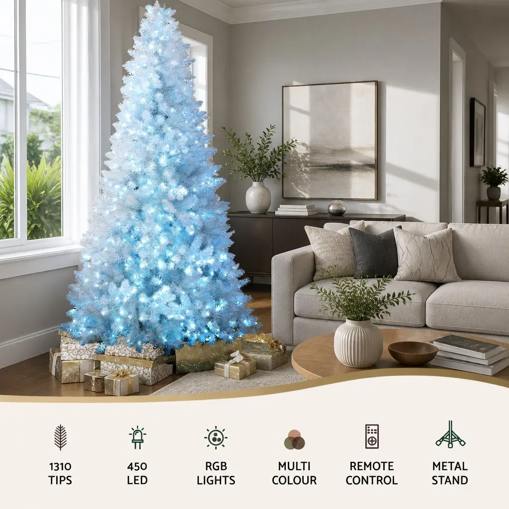 Christmas Tree 2.1m RGB LED White Xmas Tree Remote Control Party Decoration