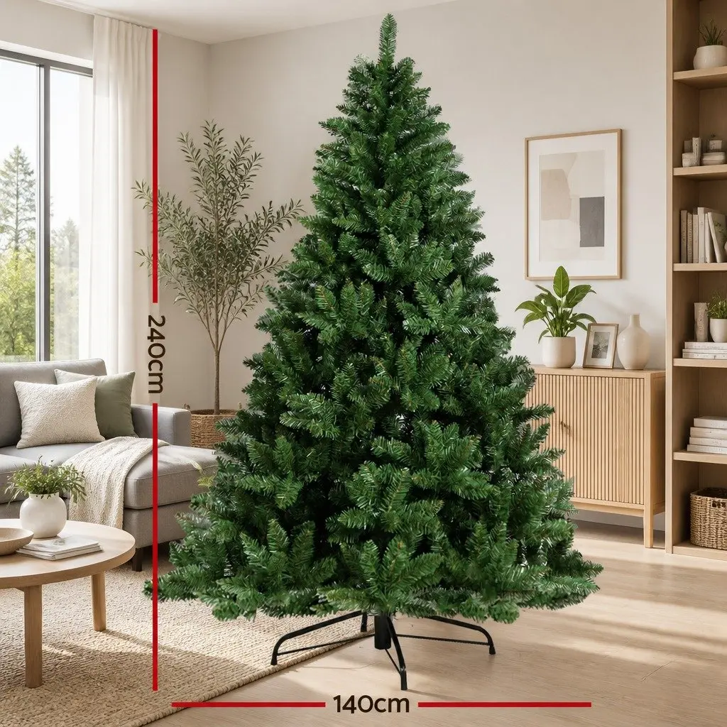 Artificial Christmas Tree 2.4m Green Xmas Tree 1225 Tips Metal Stand Home Decor