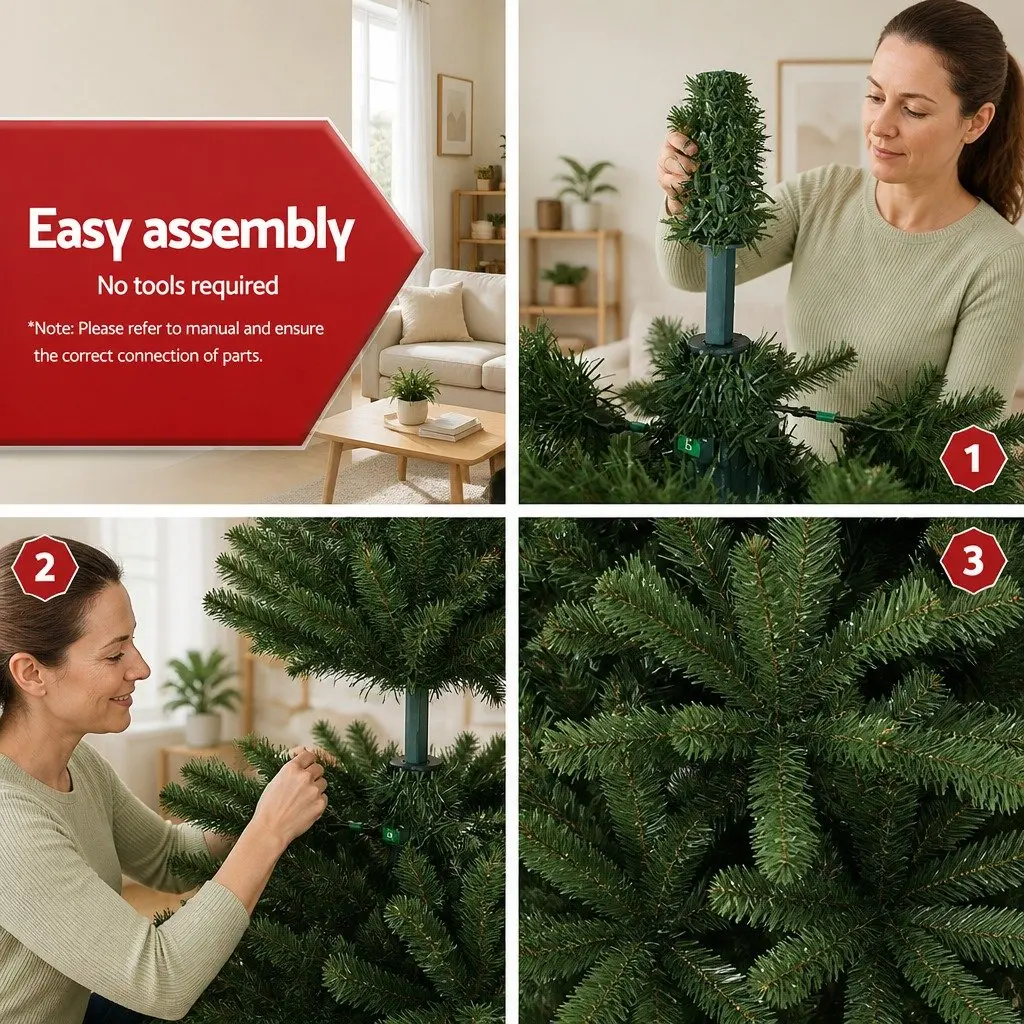 Artificial Christmas Tree 2.4m Green Xmas Tree 1225 Tips Metal Stand Home Decor