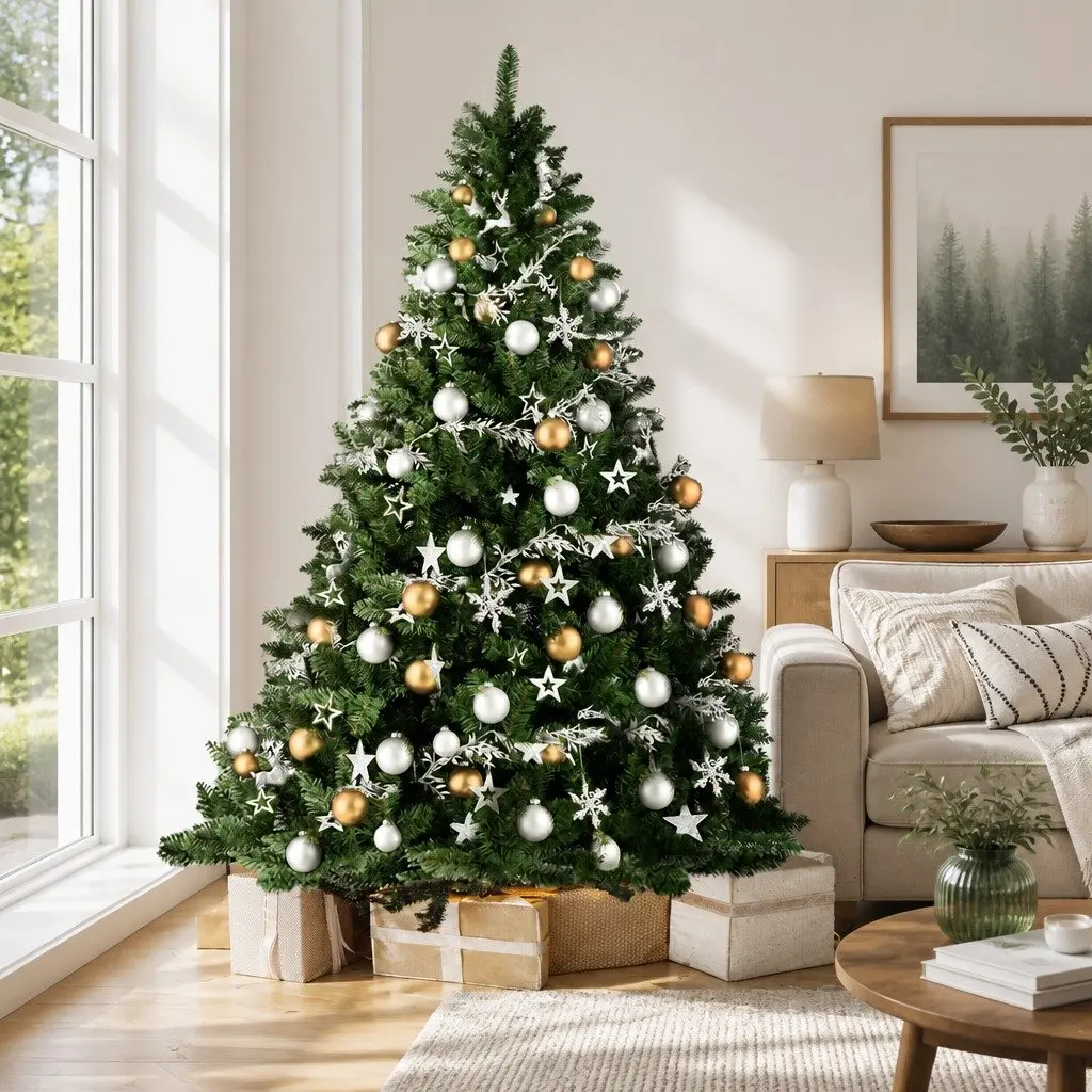 Artificial Christmas Tree 2.4m Green Xmas Tree 1225 Tips Metal Stand Home Decor