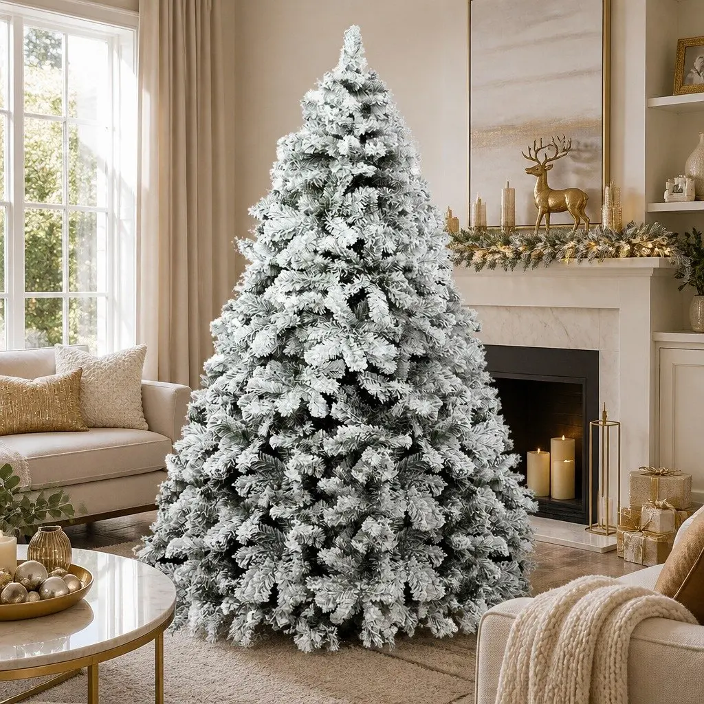 Christmas Tree 2.4m Snow Flocked Xmas Decorations 1165 Tips Green White Faux