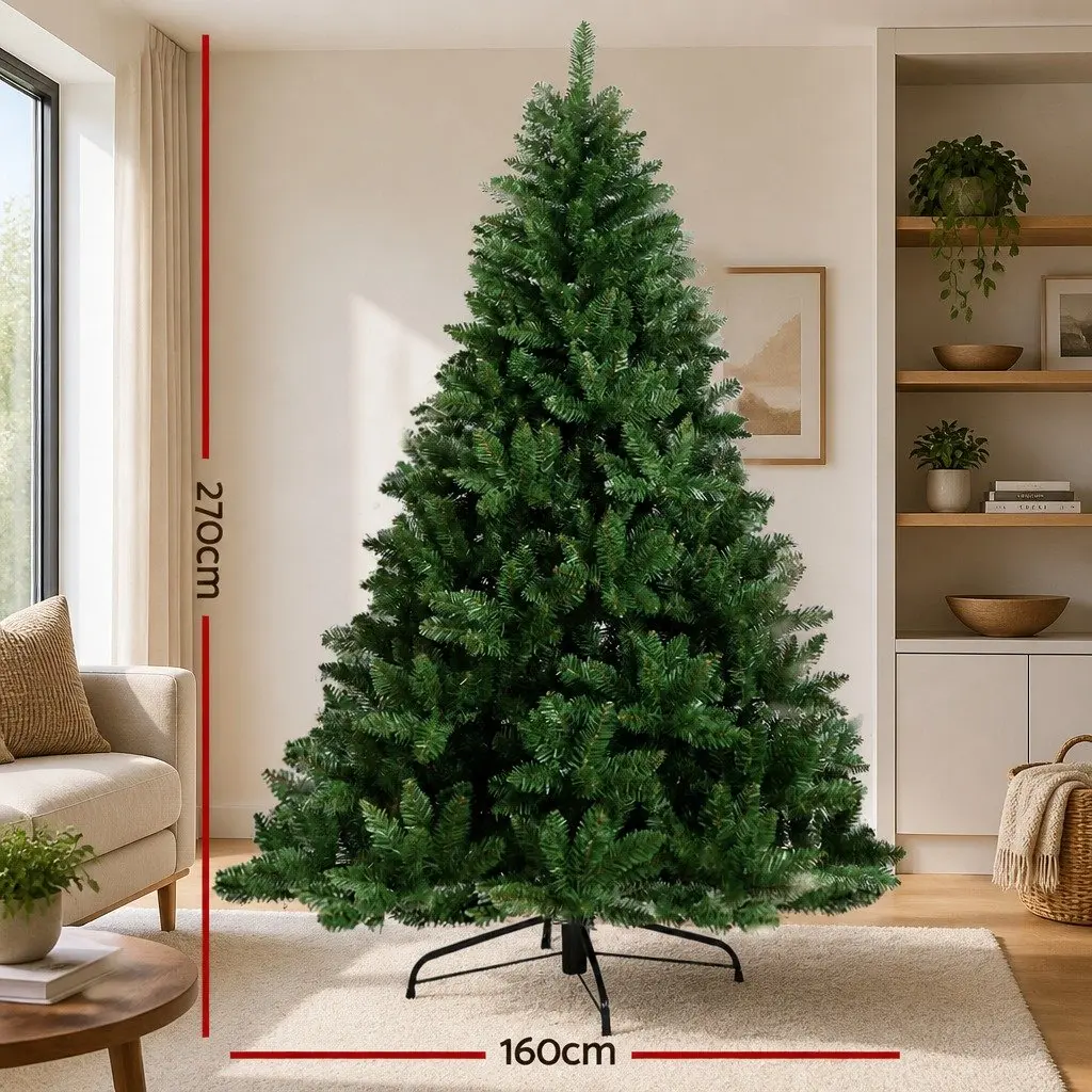 Artificial Christmas Tree 2.7m Green Fir Tree 1590 Tips Metal Stand
