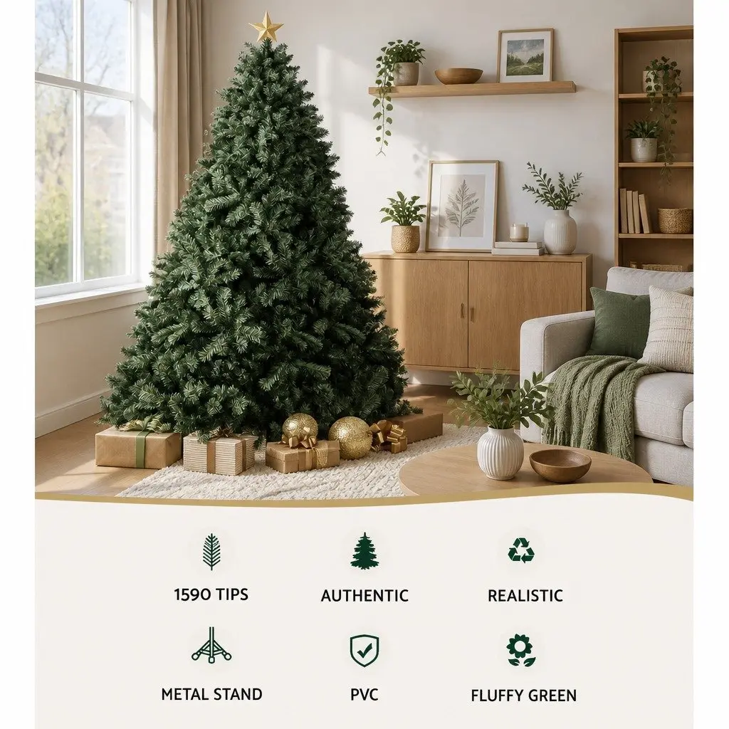 Artificial Christmas Tree 2.7m Green Fir Tree 1590 Tips Metal Stand