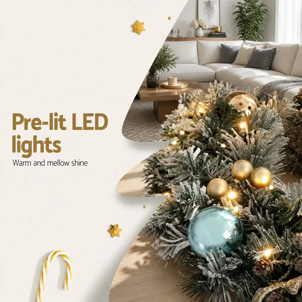 Christmas Wreath 60cm Pre-lit LED Garland Snowy Foliage Indoor Outdoor
