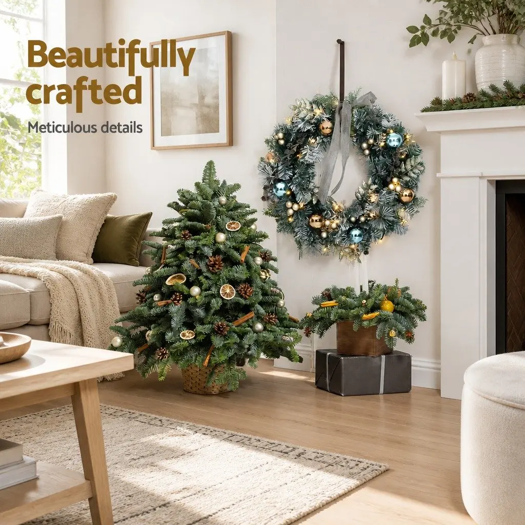Christmas Wreath 60cm Pre-lit LED Garland Snowy Foliage Indoor Outdoor