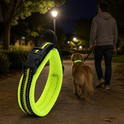 Heavy Duty Dog Collar with Reflective Safety Lock Clip Stainless Steel O Ring