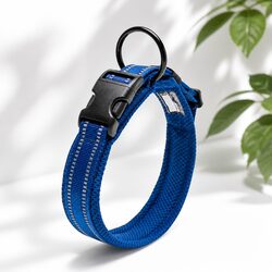 Comfortable Heavy Duty 3XL Blue Dog Collar with Reflectors