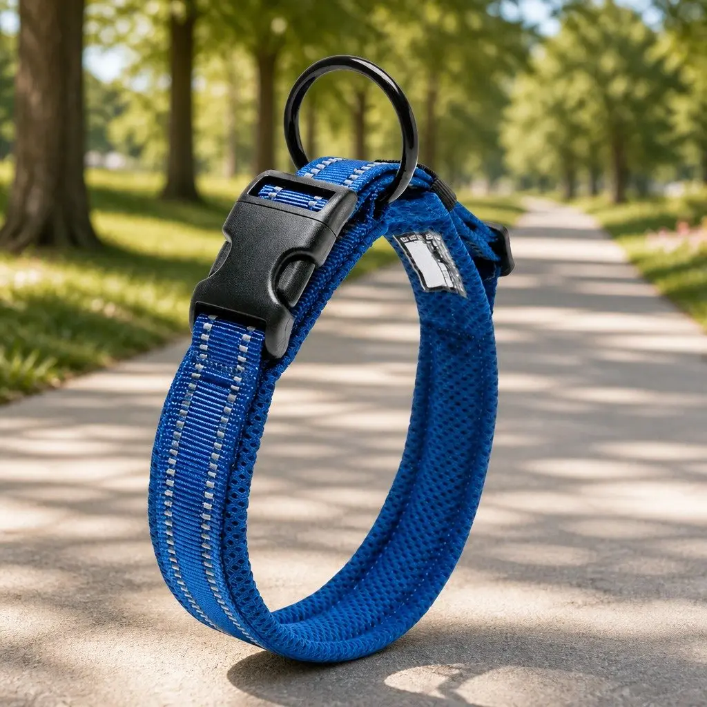Heavy Duty Dog Collar with Reflectors Safety Lock Clip Buckle Stainless Steel O