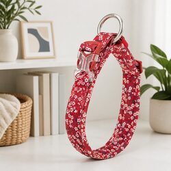 Red Floral Padded Dog Collar for Your Furry Friend