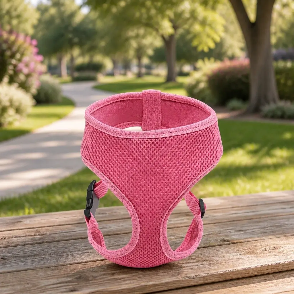 Dog Harness with Steel D Ring Pink M Size Lightweight Breathable Mesh Adjustable