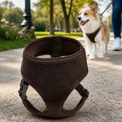 Dog Harness with Steel D Ring Adjustable Chest Belt Breathable Mesh L Brown