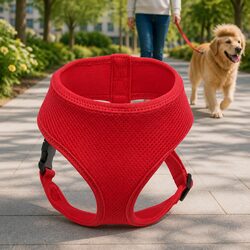 Dog Harness with Steel D Ring Red Medium Adjustable Breathable Mesh Pet Harness