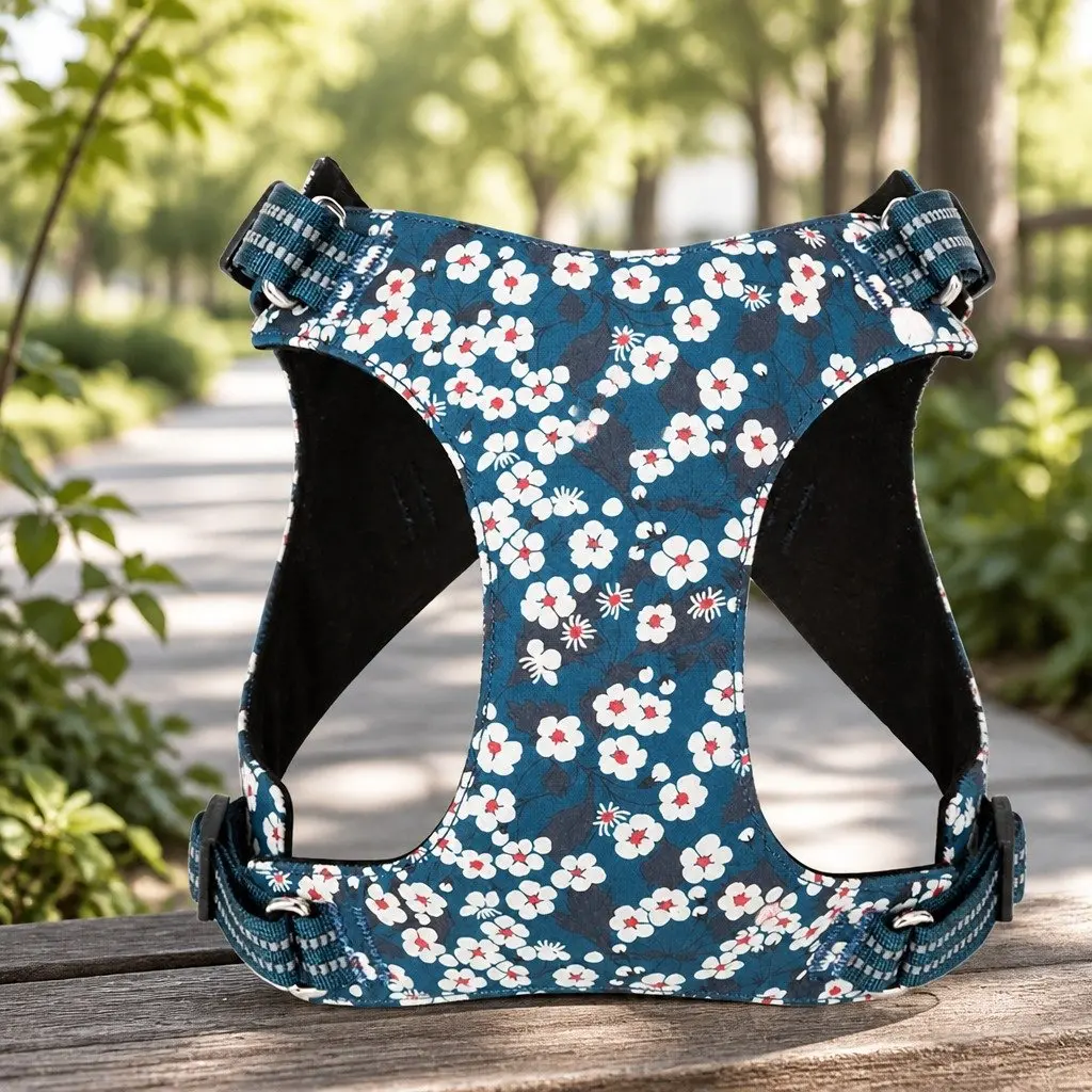 Dog Harness Floral Design Lightweight Adjustable Reflective Strap Pet Walking