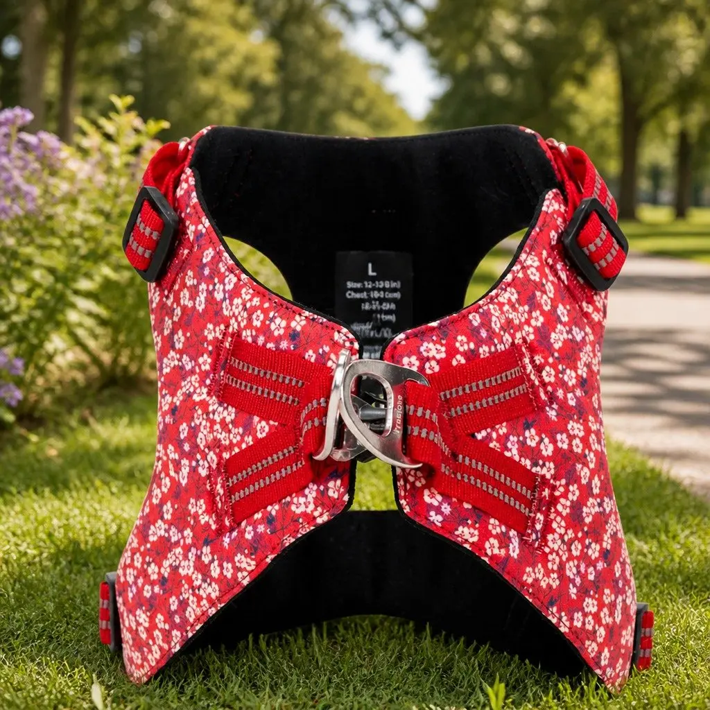 Dog Harness Floral Design Lightweight Adjustable Reflective Straps Pet Walking