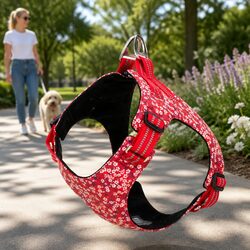Dog Harness Floral Design Lightweight Adjustable Reflective Cotton Pet Walking
