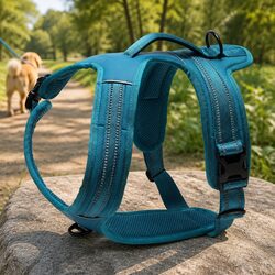 Sports Dog Harness No Pull Reflective Medium Large XL Blue Padded Chest Back