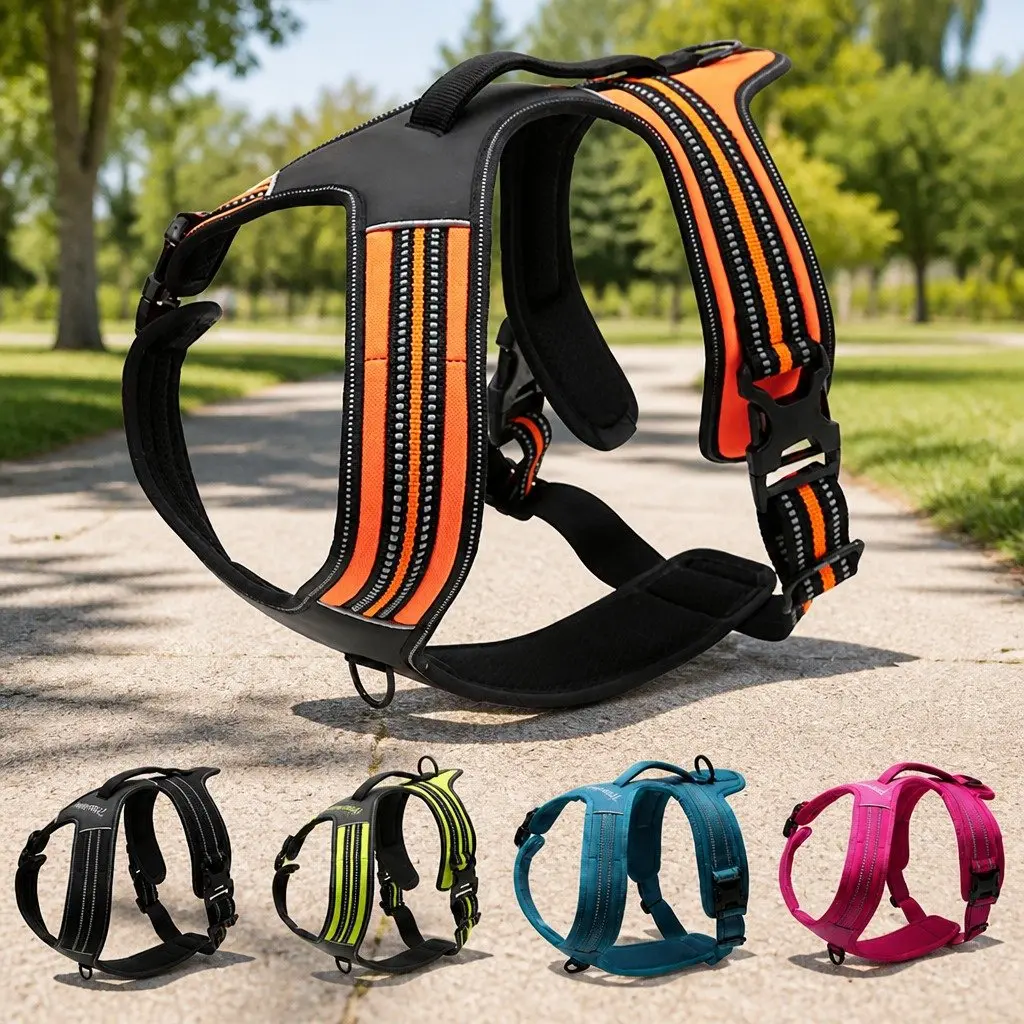 Sports Dog Harness No Pull Reflective Medium Large XL Blue Padded Chest Back