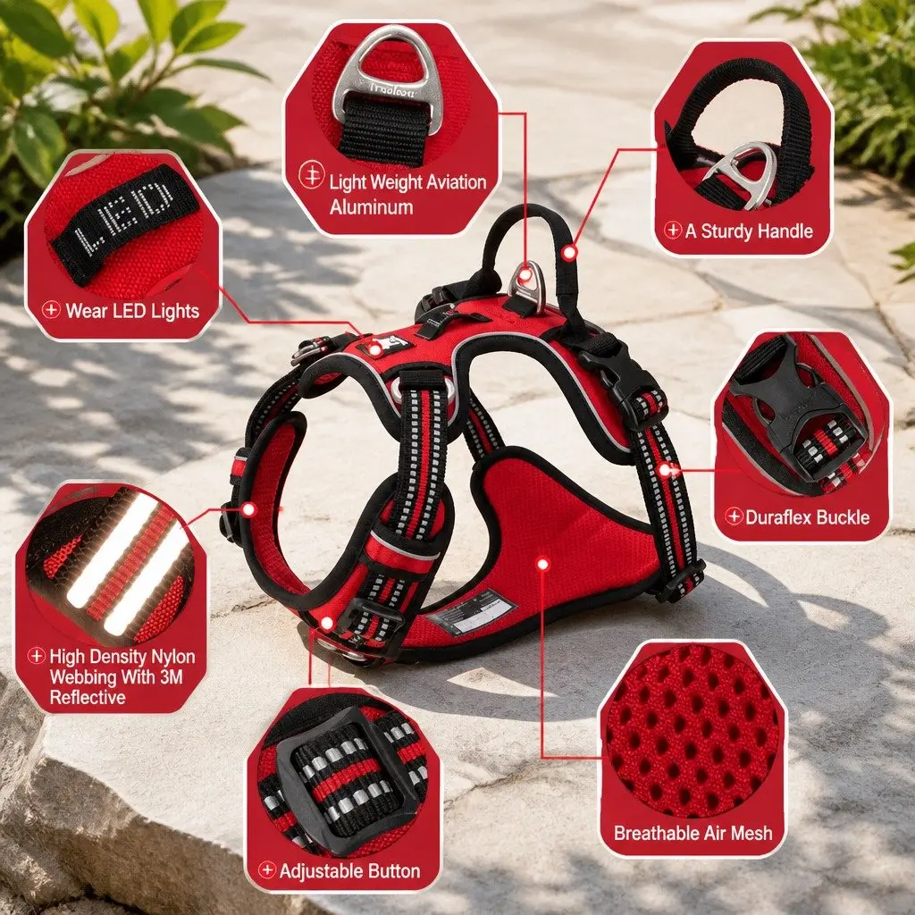 No Pull Dog Harness Reflective Breathable Mesh Nylon Webbing Large Pet Safety