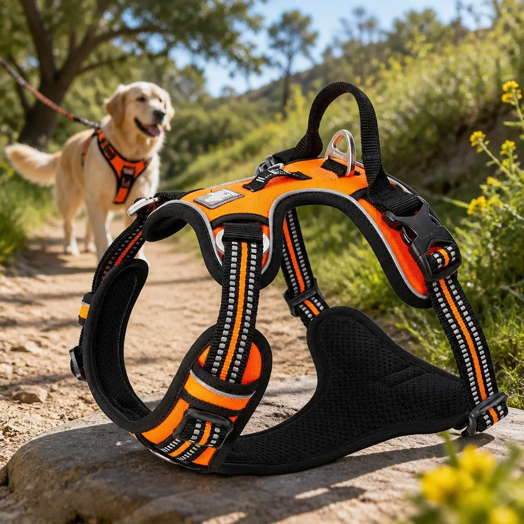 No Pull Dog Harness XS Orange Reflective Breathable Mesh Pet Safety Adventurer