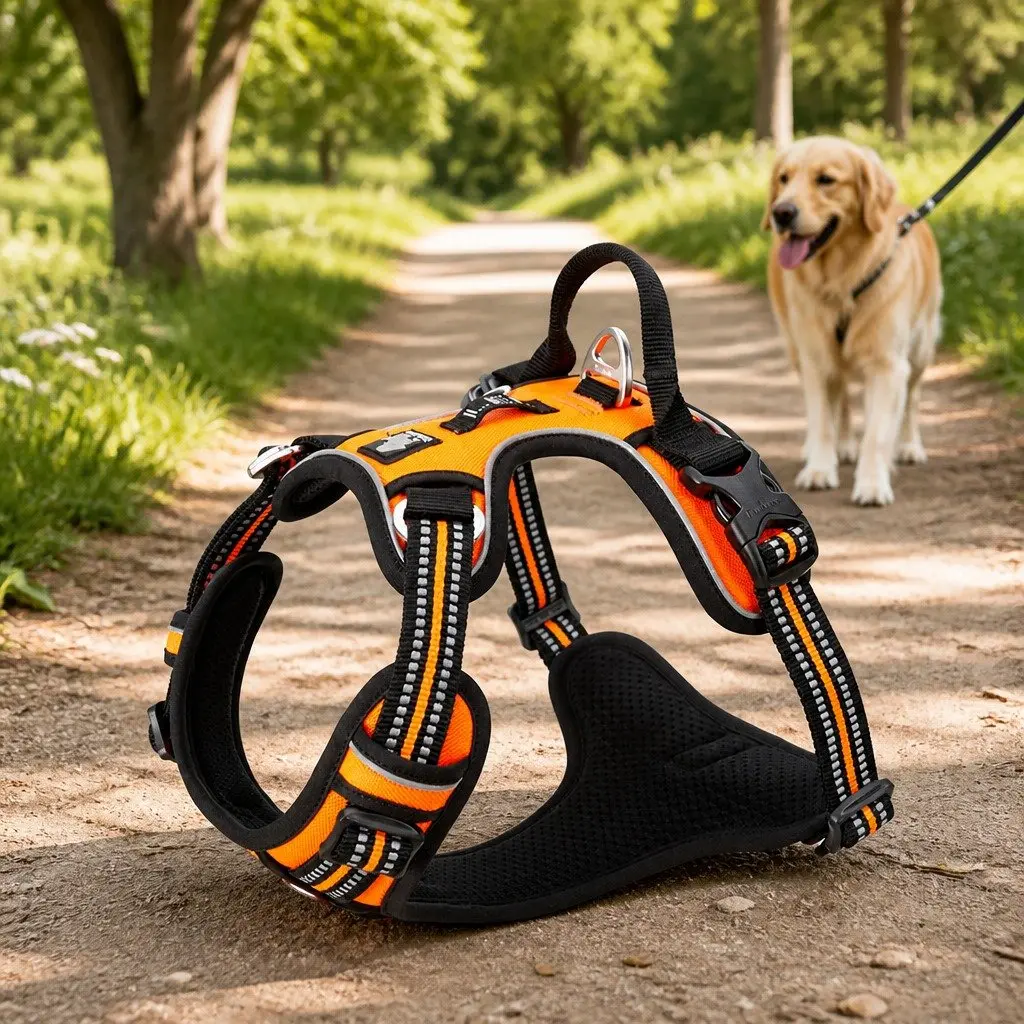 Orange Small No Pull Dog Harness for Comfort