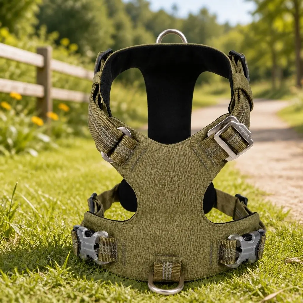 Lightweight Reflective No Pull Dog Harness Army Green Large Pet Control