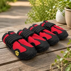 Weatherproof Dog Booties in Red with Velcro, Size 5