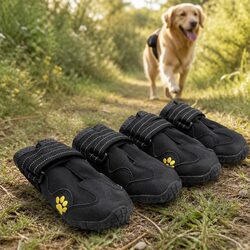 Dog Shoes Weatherproof Booties Reflective Velcro Straps Paw Protection Size 5