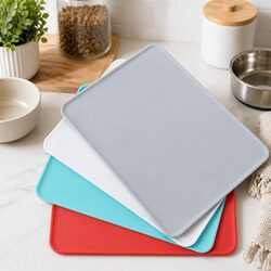 Pet Food Mat Silicone Waterproof Non-Slip Dog Cat Bowl Feeding Tray Grey