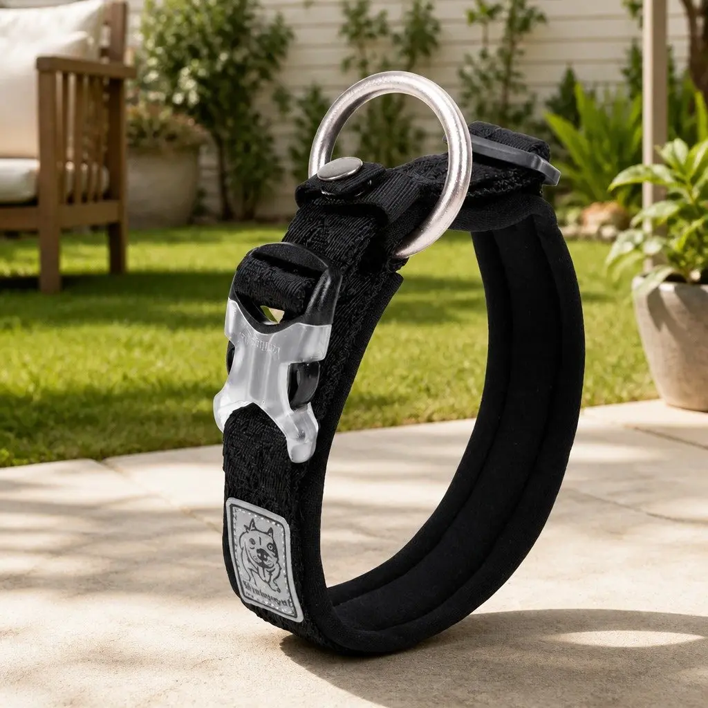 Dog Collar XS Black Reflective Lead Attachment Active Puppy Pet Safety
