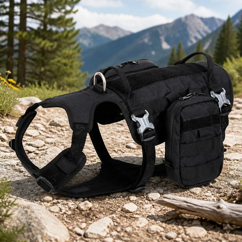 Dog Military Harness Backpack XL Tactical Training Adjustable Buckles