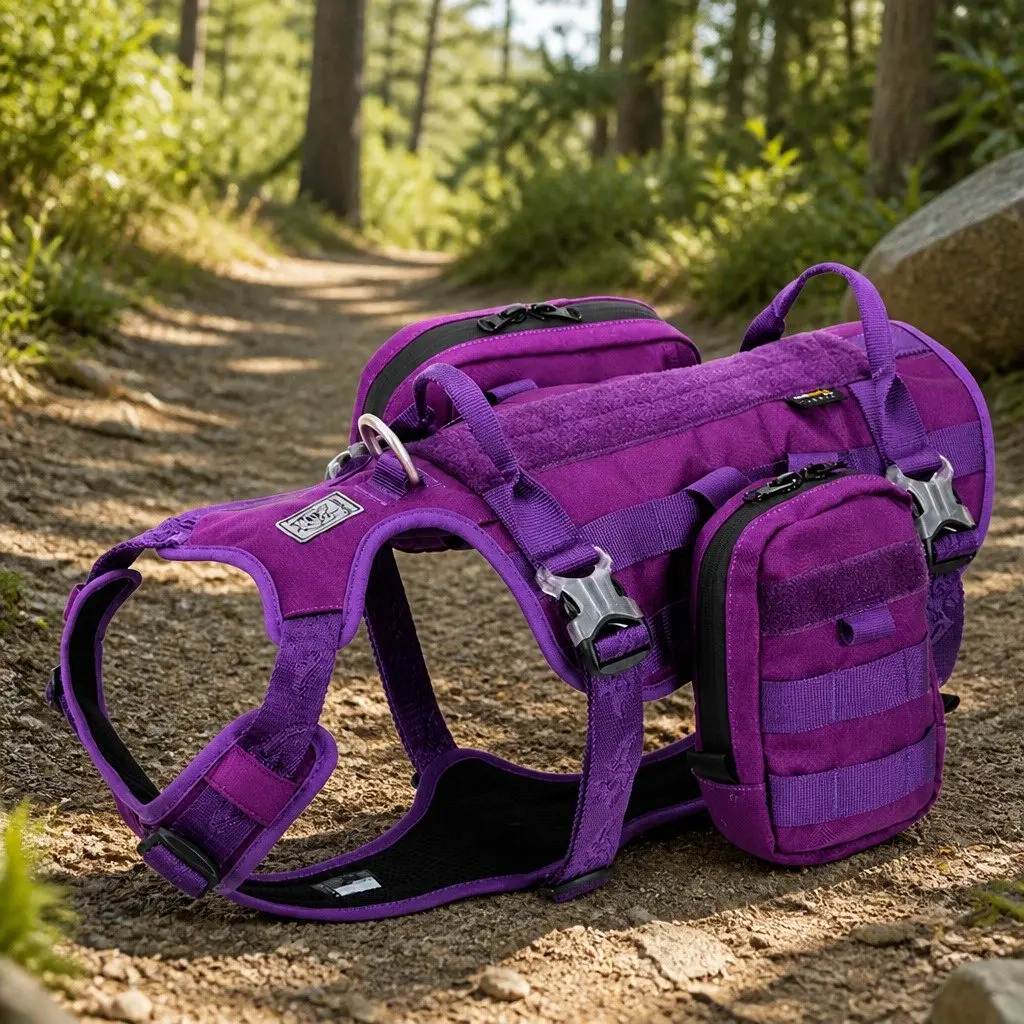 Dog Military Harness Backpack XL Tactical Training Adjustable Buckles Purple