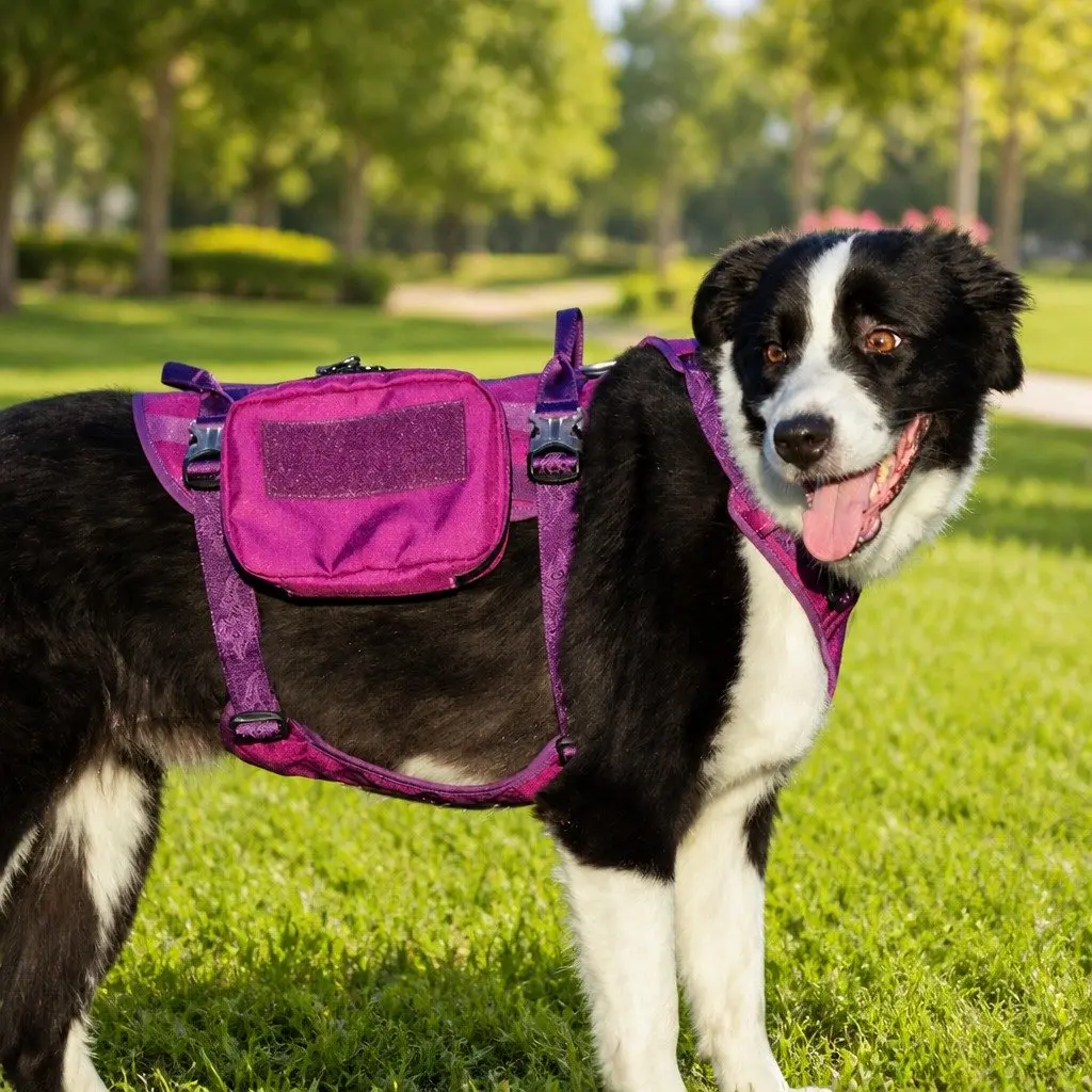 Dog Military Harness Backpack XL Tactical Training Adjustable Buckles Purple