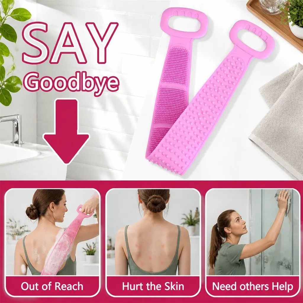 Back Scrub Strap with Towel and Brush for Shower Exfoliation