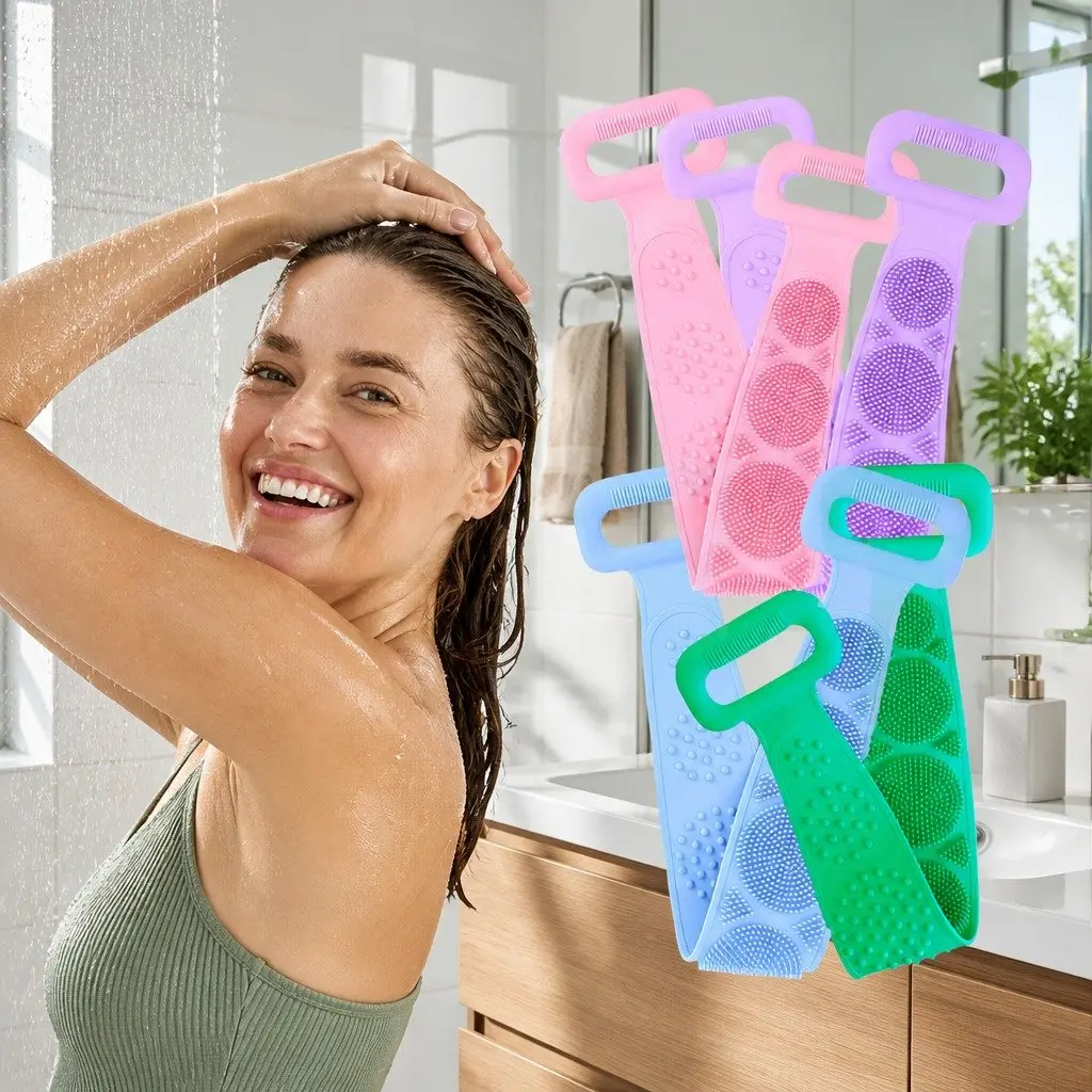 Exfoliating Bath Scrub Strap Body Cleaner Tool 60cm Green