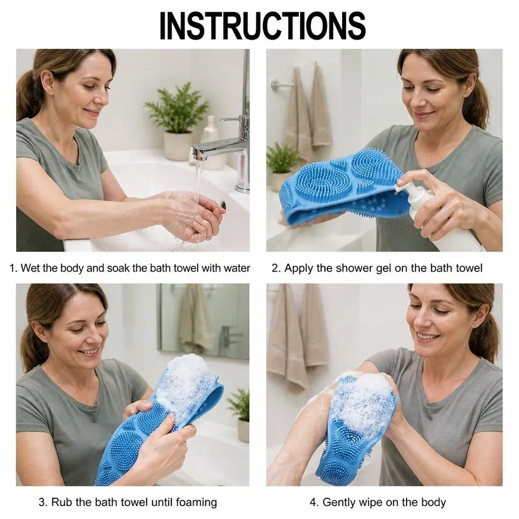 Exfoliating Bath Scrub Strap Body Cleaner Tool 60cm Green