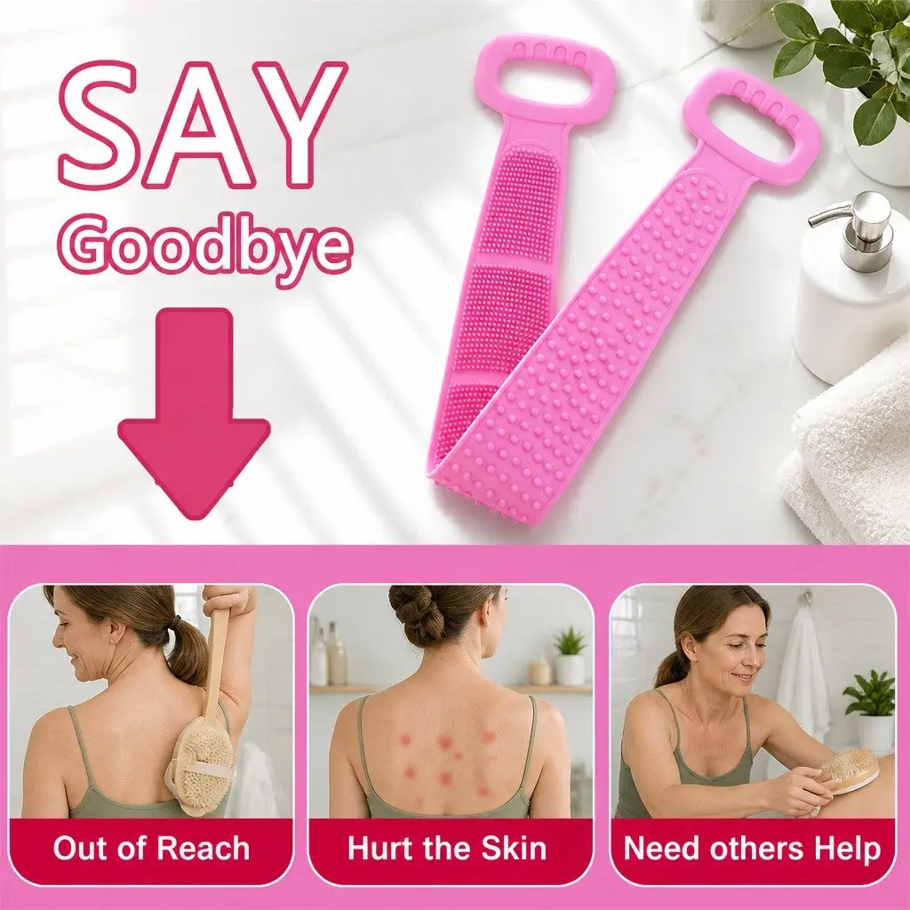 Silicone Bath Scrub Brush Exfoliating Body Shower Tool 60x11cm Purple