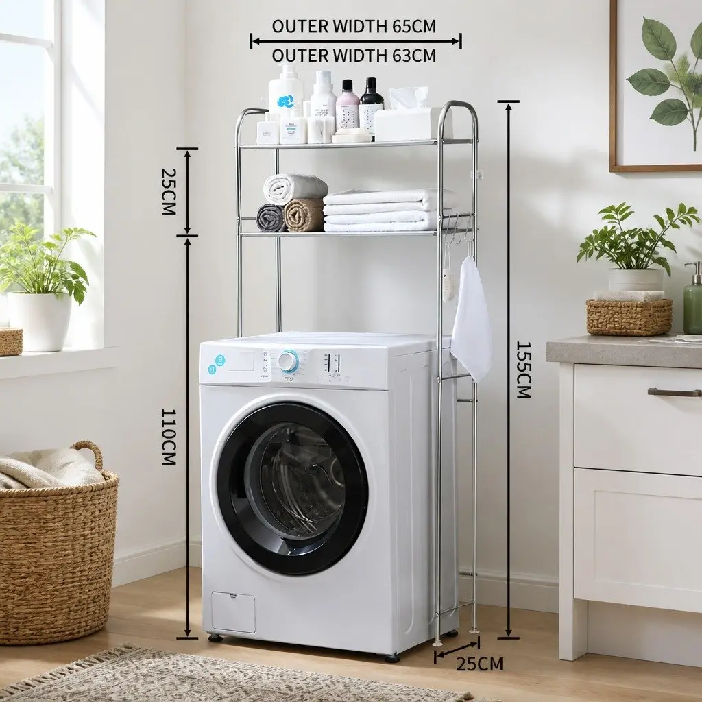 2-Tier Storage Rack Organizer for Laundry Washing Machine Space Saver 155x48x25cm Silver
