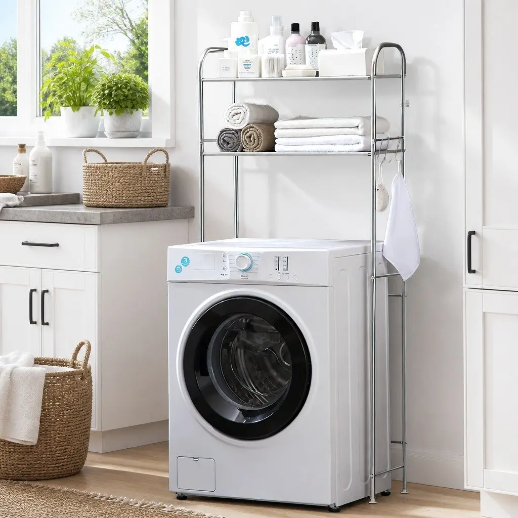 2-Tier Storage Rack Organizer for Laundry Washing Machine Space Saver 155x48x25cm Silver