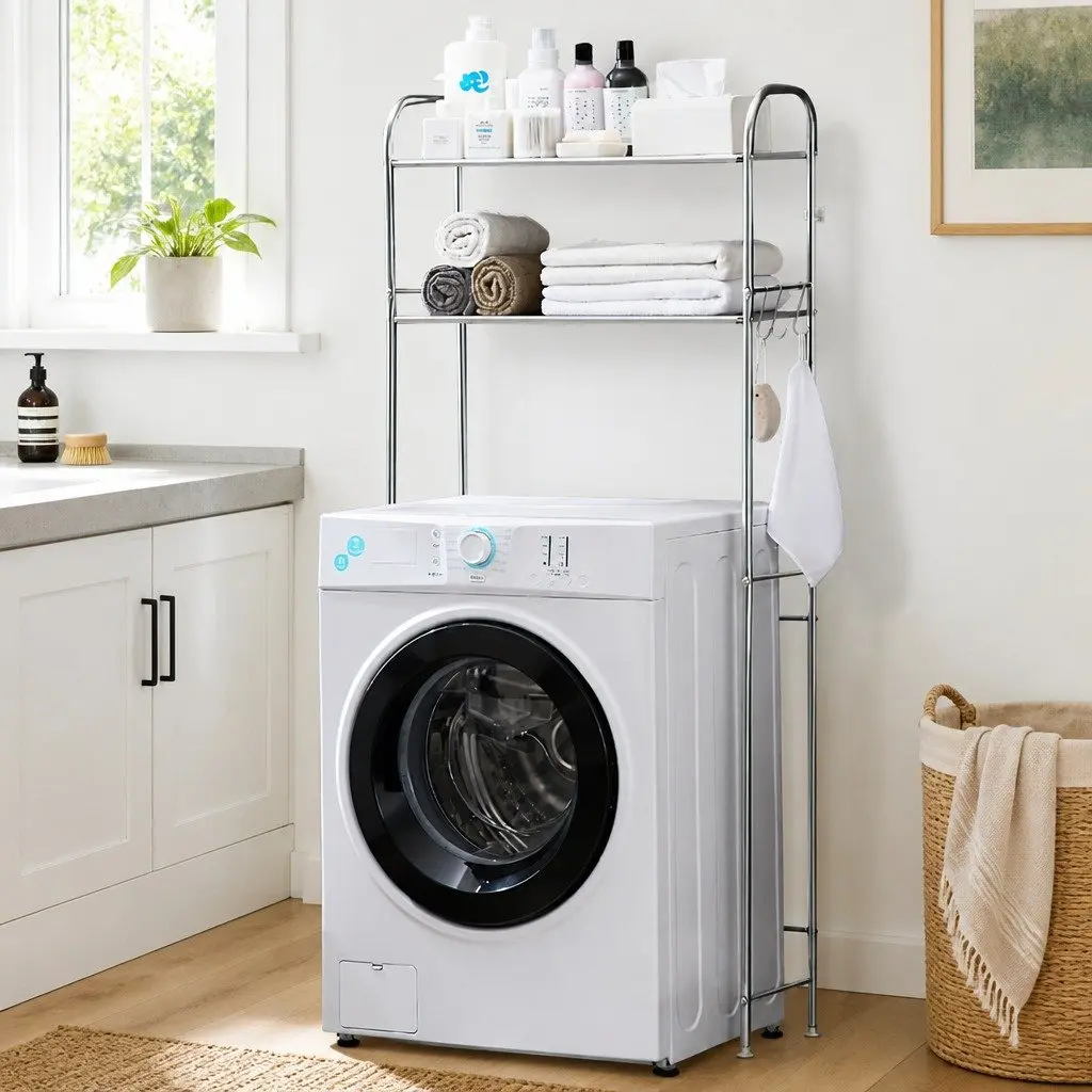 2-Tier Storage Rack Organizer for Laundry Washing Machine Space Saver 155x48x25cm Silver