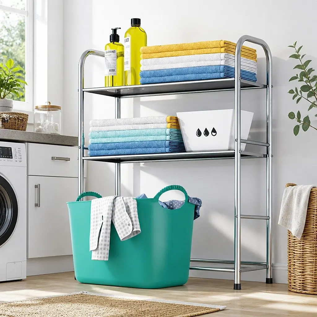 2-Tier Storage Rack Organizer for Laundry Washing Machine Space Saver 155x48x25cm Silver