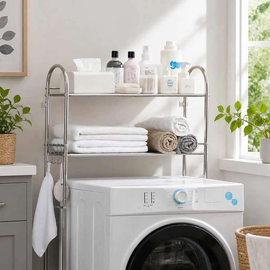 Storage Rack Over Laundry Washing Machine Organizer Shelf 2 Layer 135x65x25cm Silver