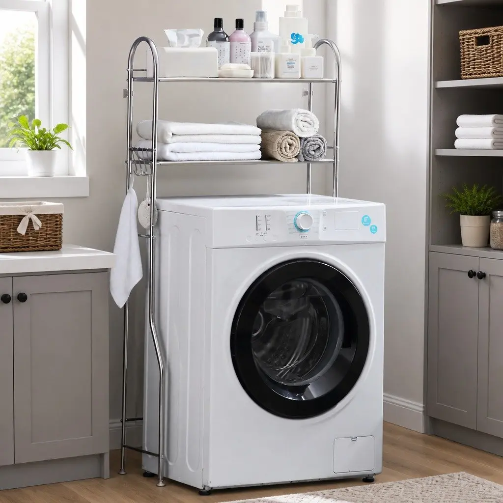Storage Rack Over Laundry Washing Machine Organizer Shelf 2 Layer 135x65x25cm Silver