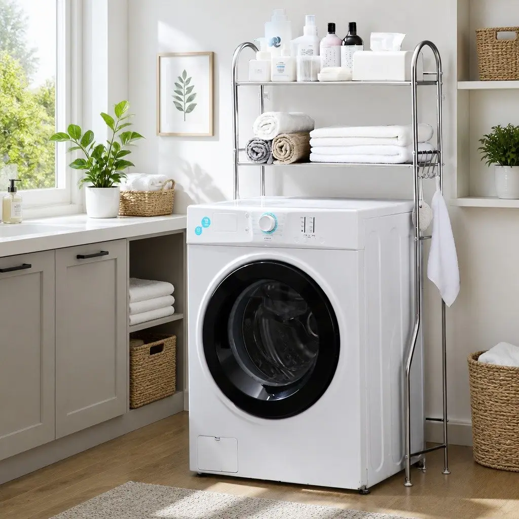 Storage Rack Over Laundry Washing Machine Organizer Shelf 2 Layer 135x65x25cm Silver