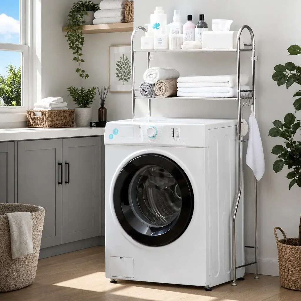Storage Rack Over Laundry Washing Machine Organizer Shelf 2 Layer 135x65x25cm Silver
