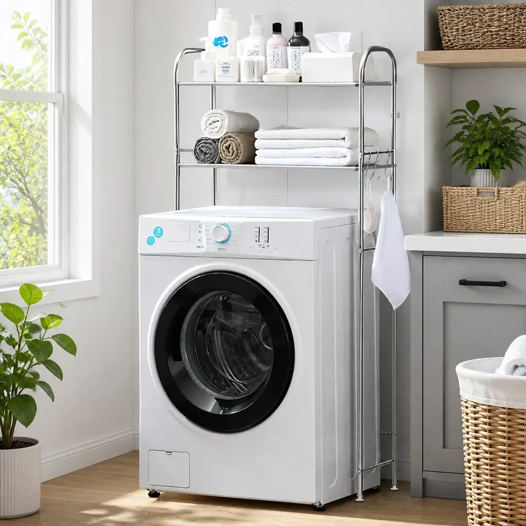 Storage Rack Over Laundry Washing Machine Organizer Shelf 2 Layer 135x65x25cm Silver