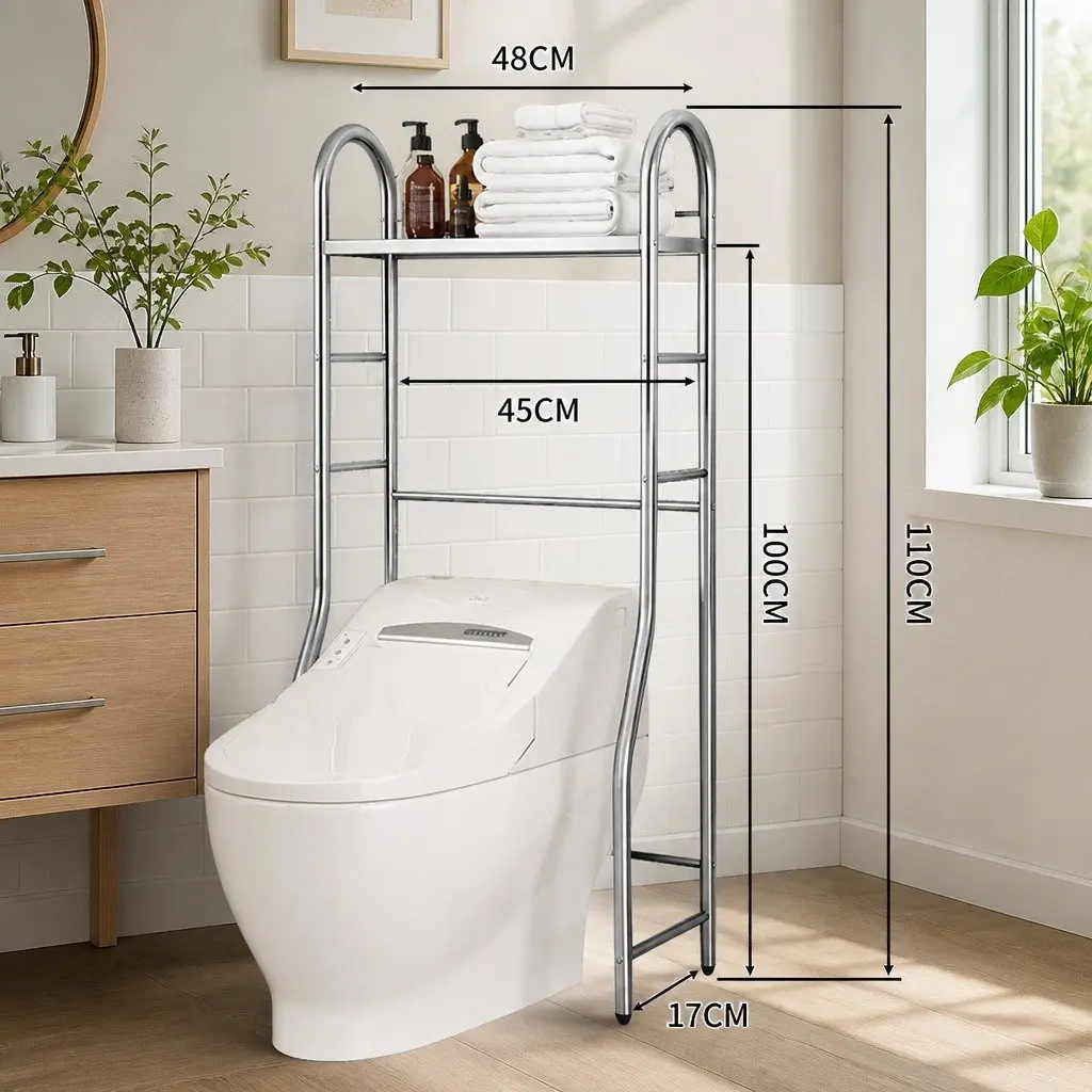 Bathroom Storage Rack Organiser 110x48x25cm Silver Stainless Steel