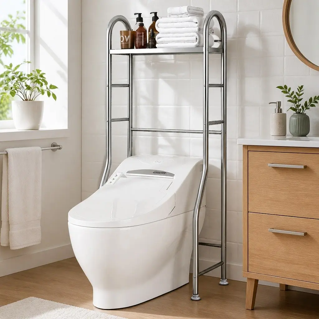 Bathroom Storage Rack Organiser 110x48x25cm Silver Stainless Steel