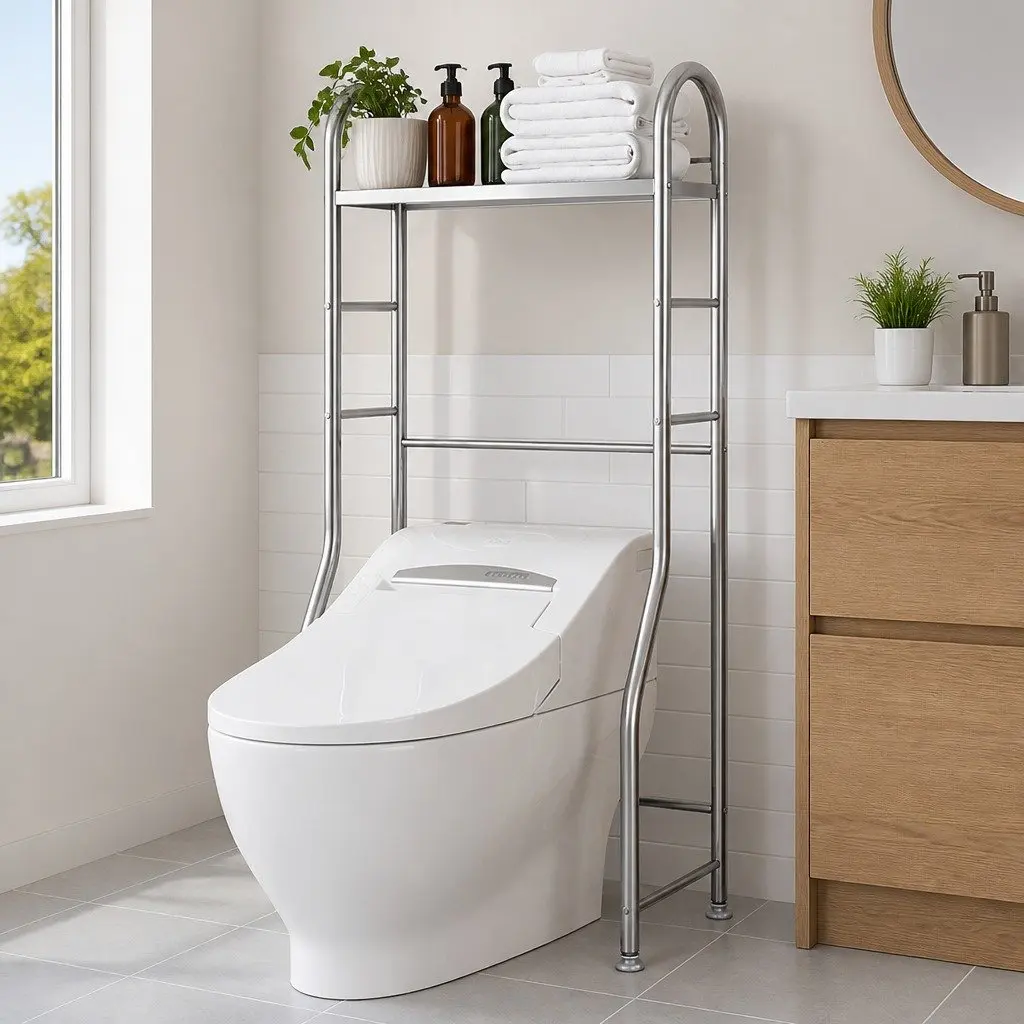 Bathroom Storage Rack Organiser 110x48x25cm Silver Stainless Steel