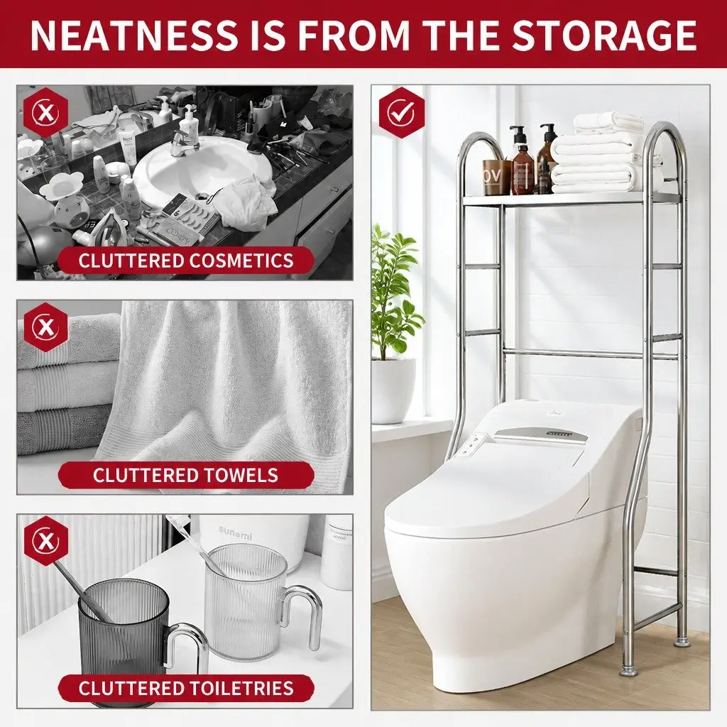Bathroom Storage Rack Organiser 110x48x25cm Silver Stainless Steel